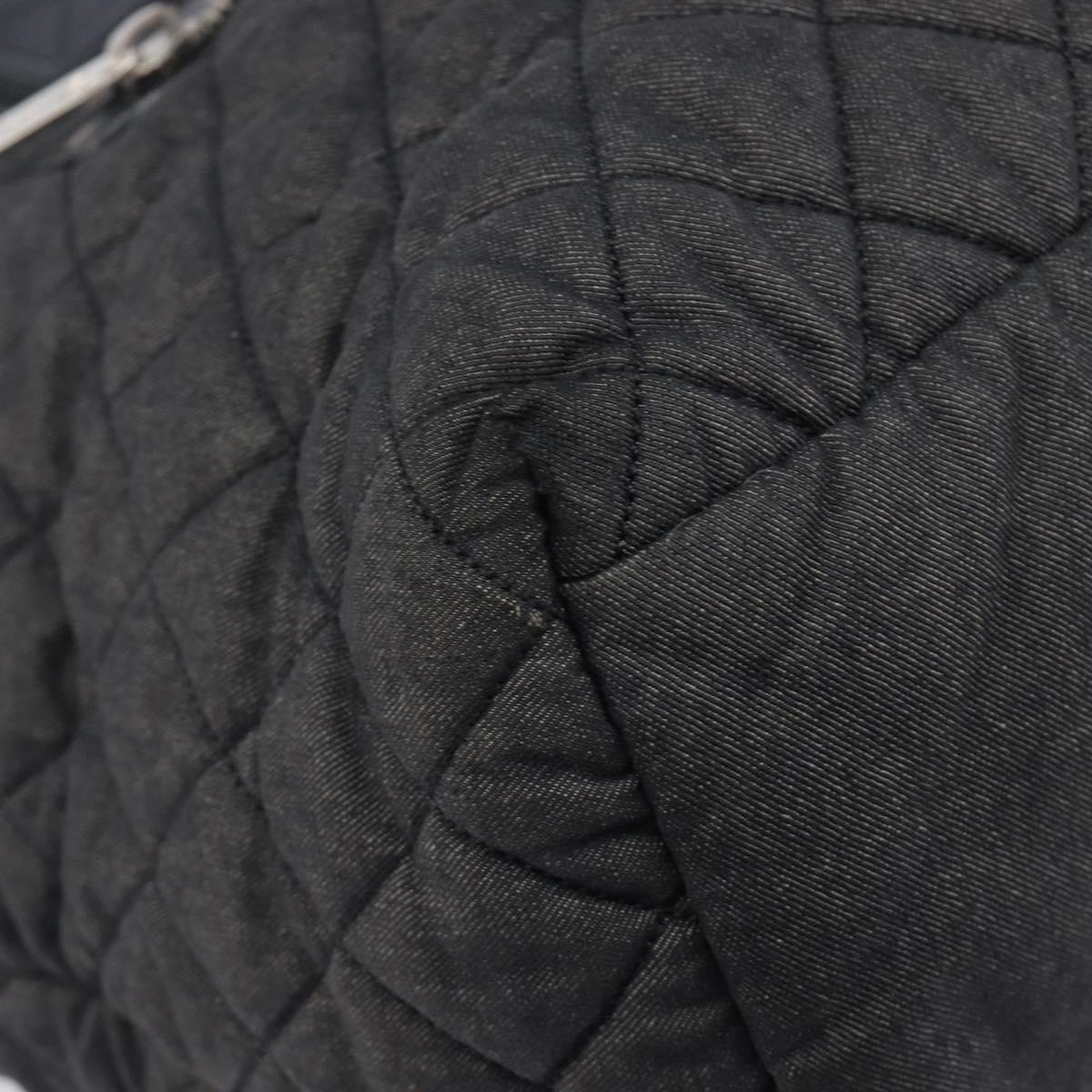 CHANEL Cococoon Tote Bag Canvas Black Silver CC Auth bs36844