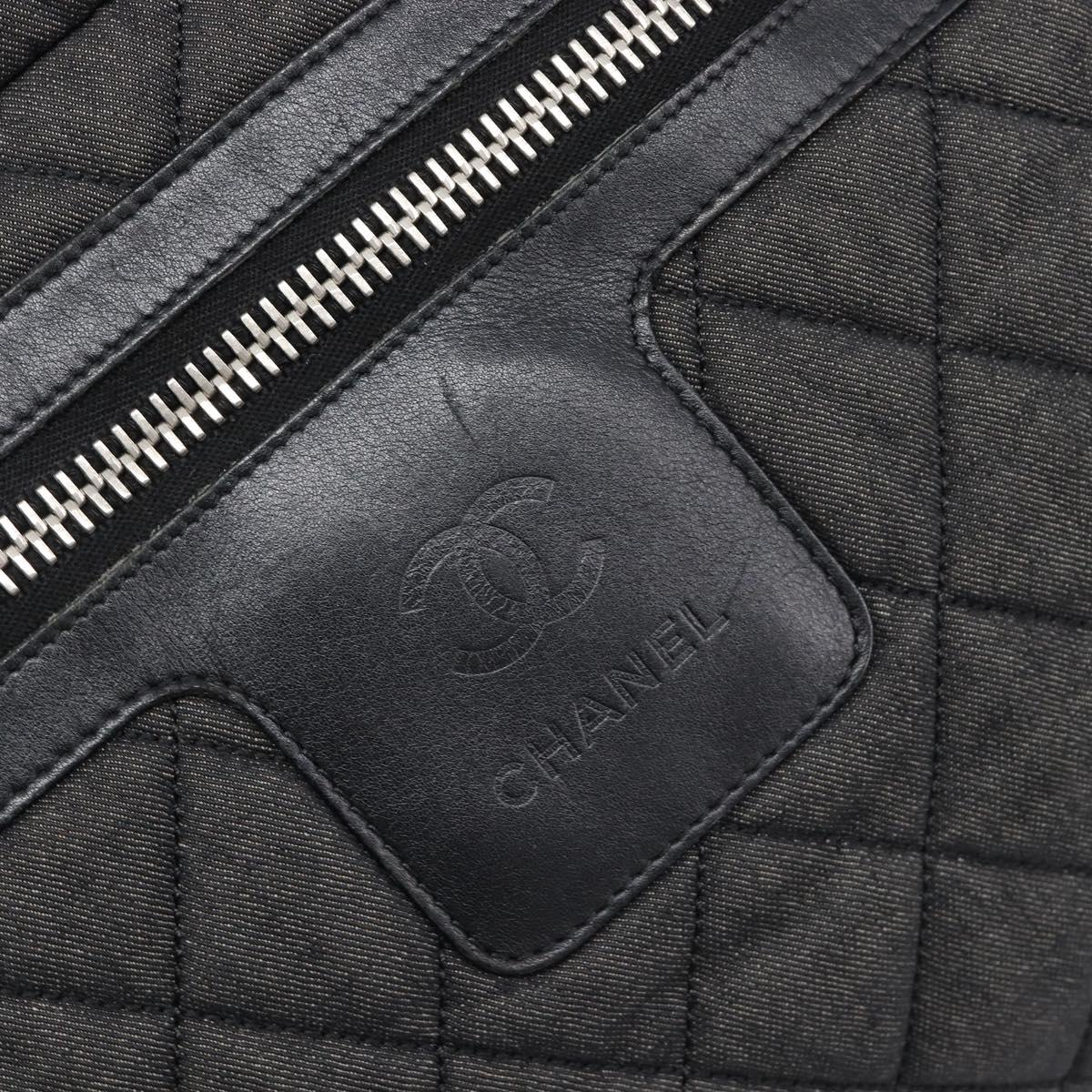CHANEL Cococoon Tote Bag Canvas Black Silver CC Auth bs36844