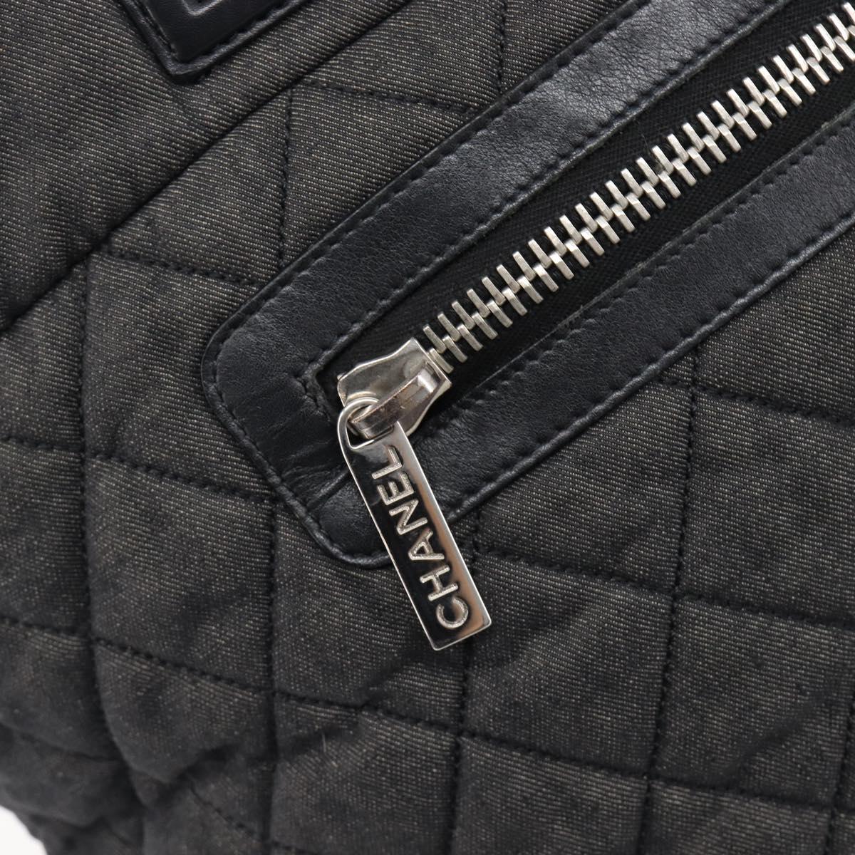 CHANEL Cococoon Tote Bag Canvas Black Silver CC Auth bs36844