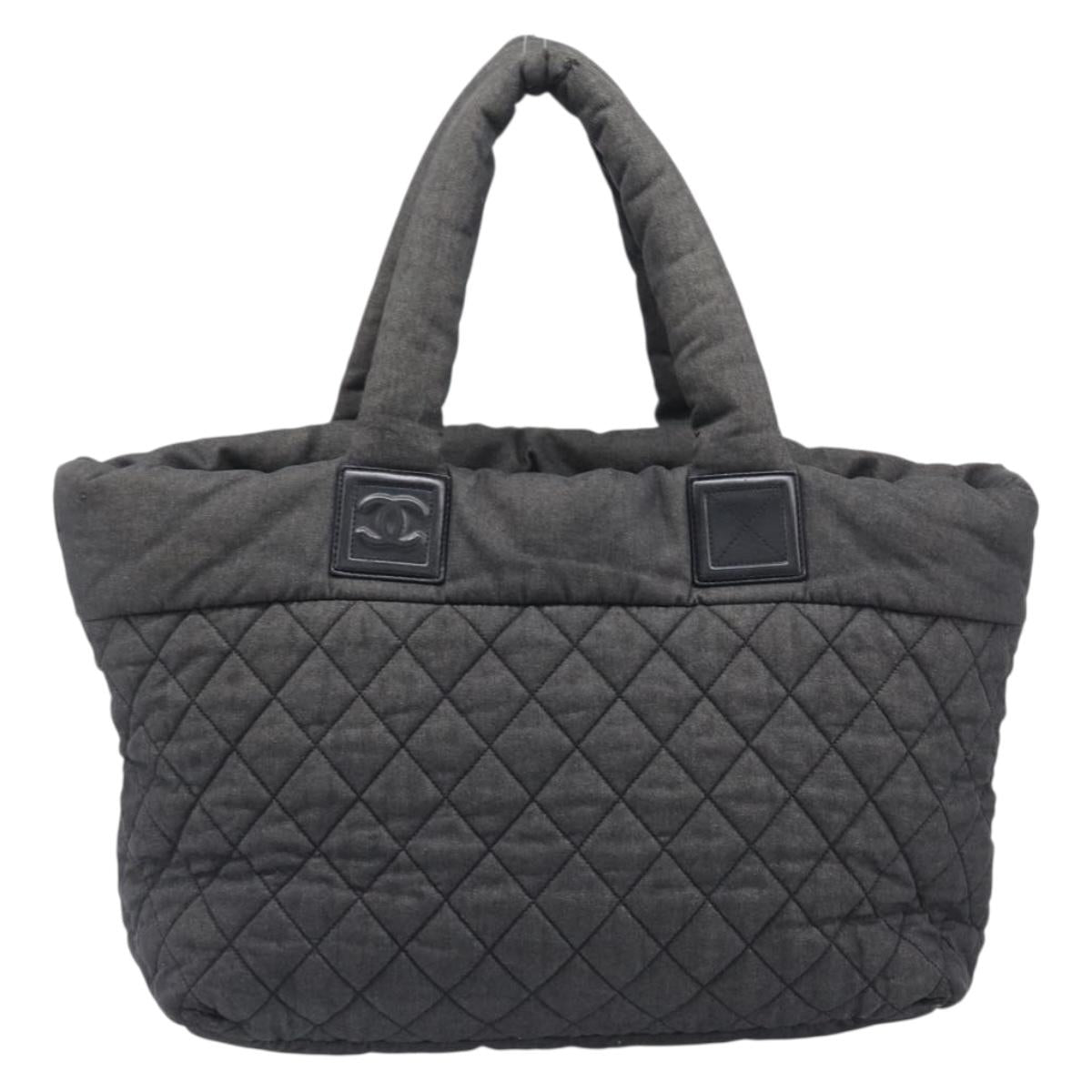 CHANEL Cococoon Tote Bag Canvas Black Silver CC Auth bs36844