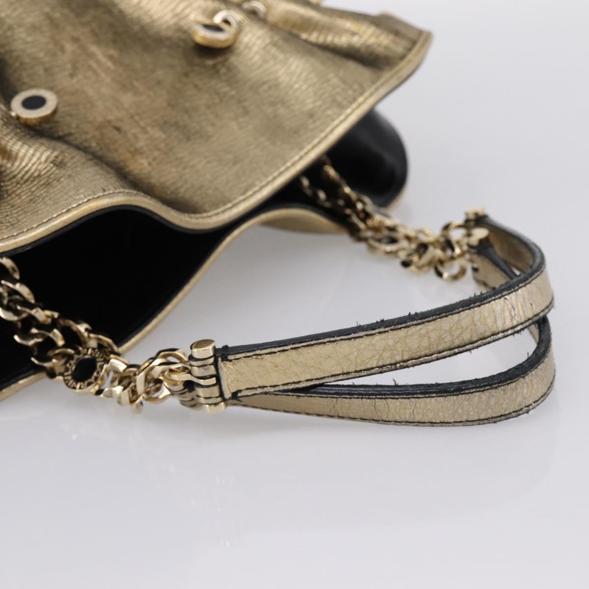 BVLGARI Chain Hand Bag Leather Gold Tone Auth bs36845