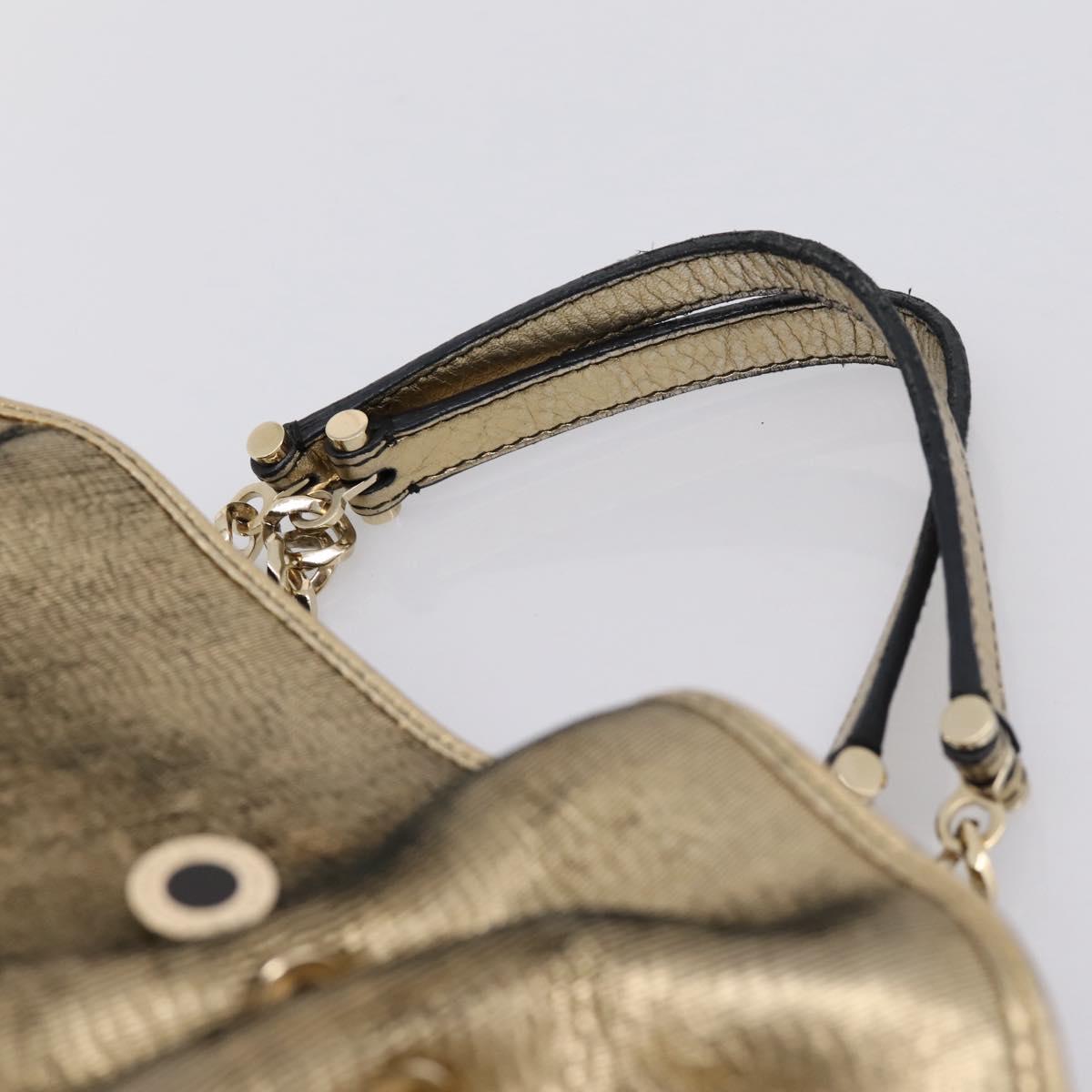 BVLGARI Chain Hand Bag Leather Gold Tone Auth bs36845