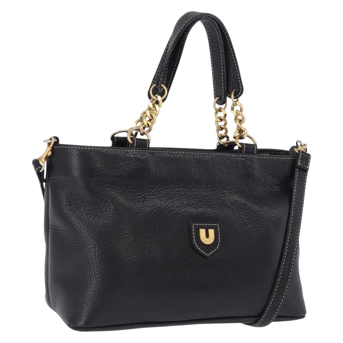 BALLY Hand Bag Leather 2way Black Gold Auth bs36848