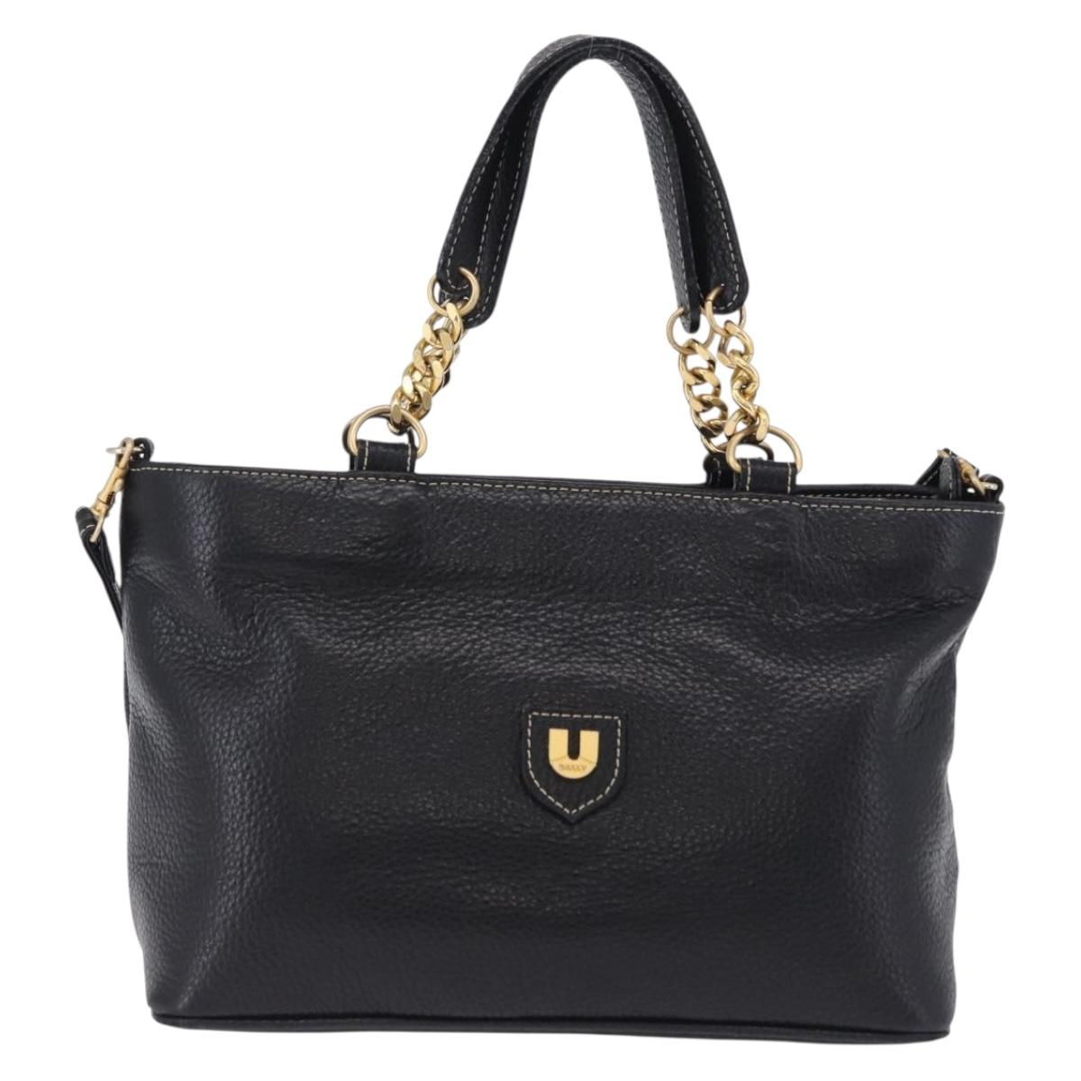 BALLY Hand Bag Leather 2way Black Gold Auth bs36848