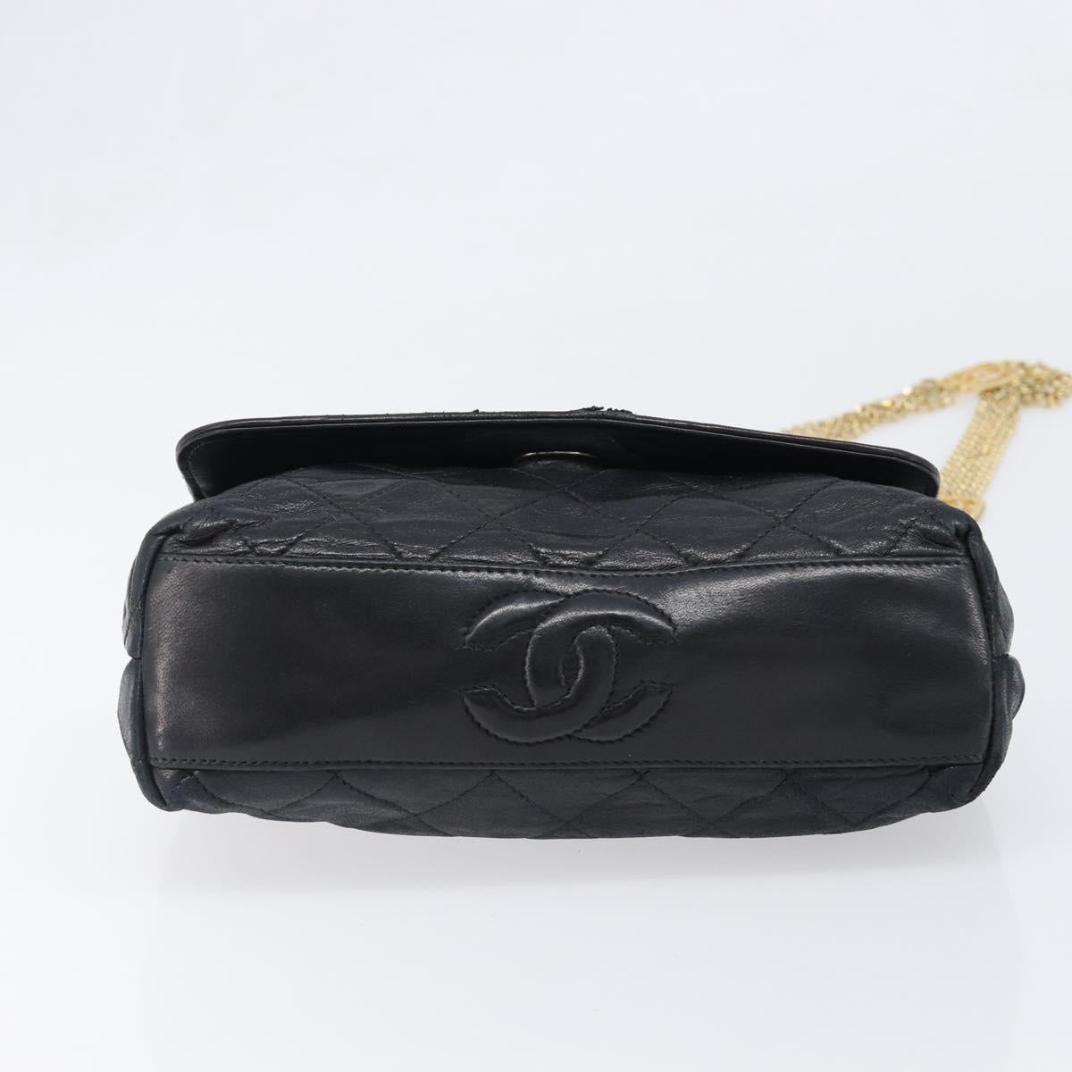 CHANEL Matelasse Chain Shoulder Bag Lamb Skin Black Gold CC Auth bs36849A