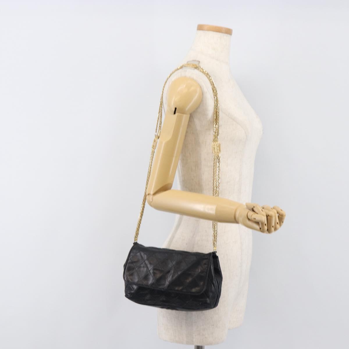CHANEL Matelasse Chain Shoulder Bag Lamb Skin Black Gold CC Auth bs36849A
