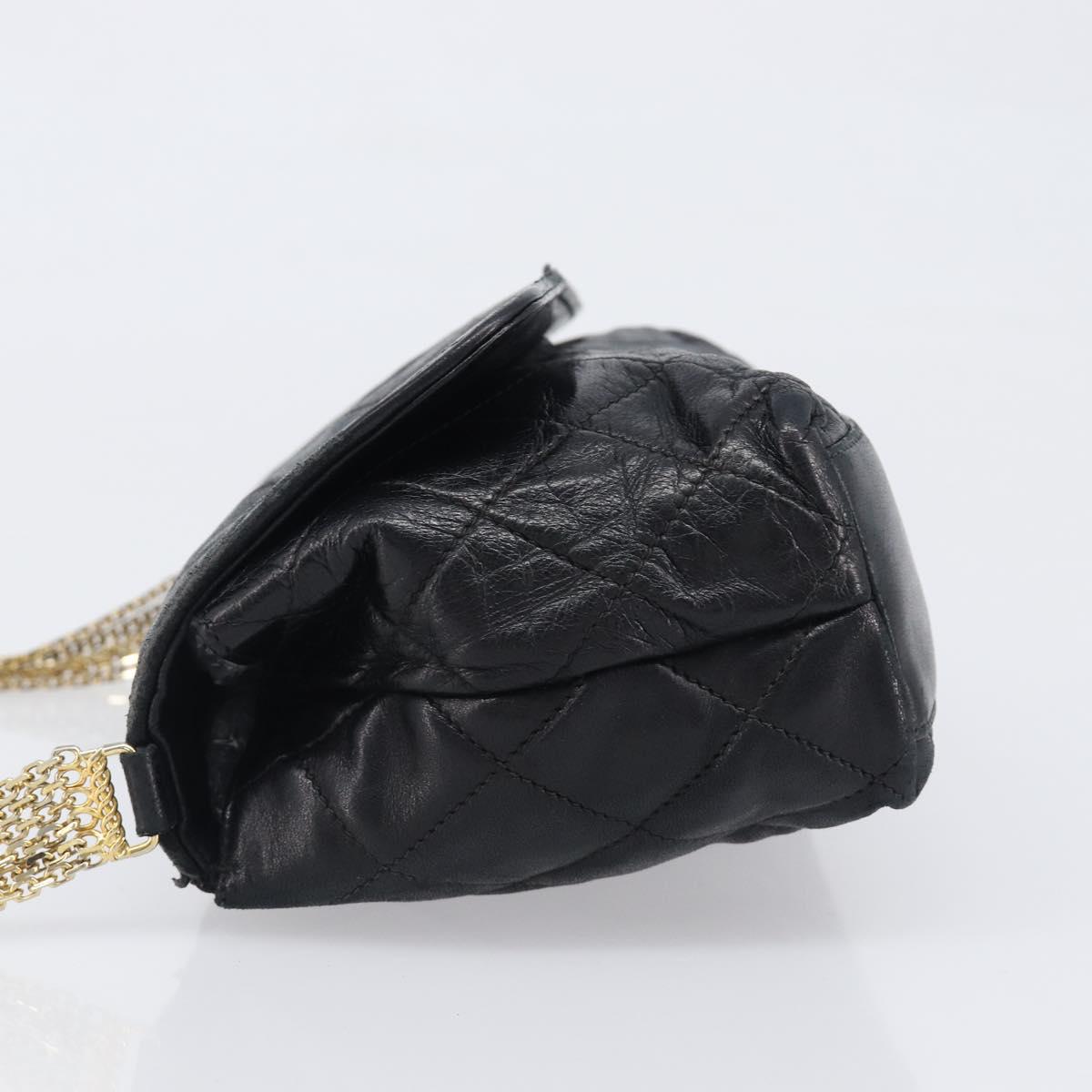 CHANEL Matelasse Chain Shoulder Bag Lamb Skin Black Gold CC Auth bs36849A
