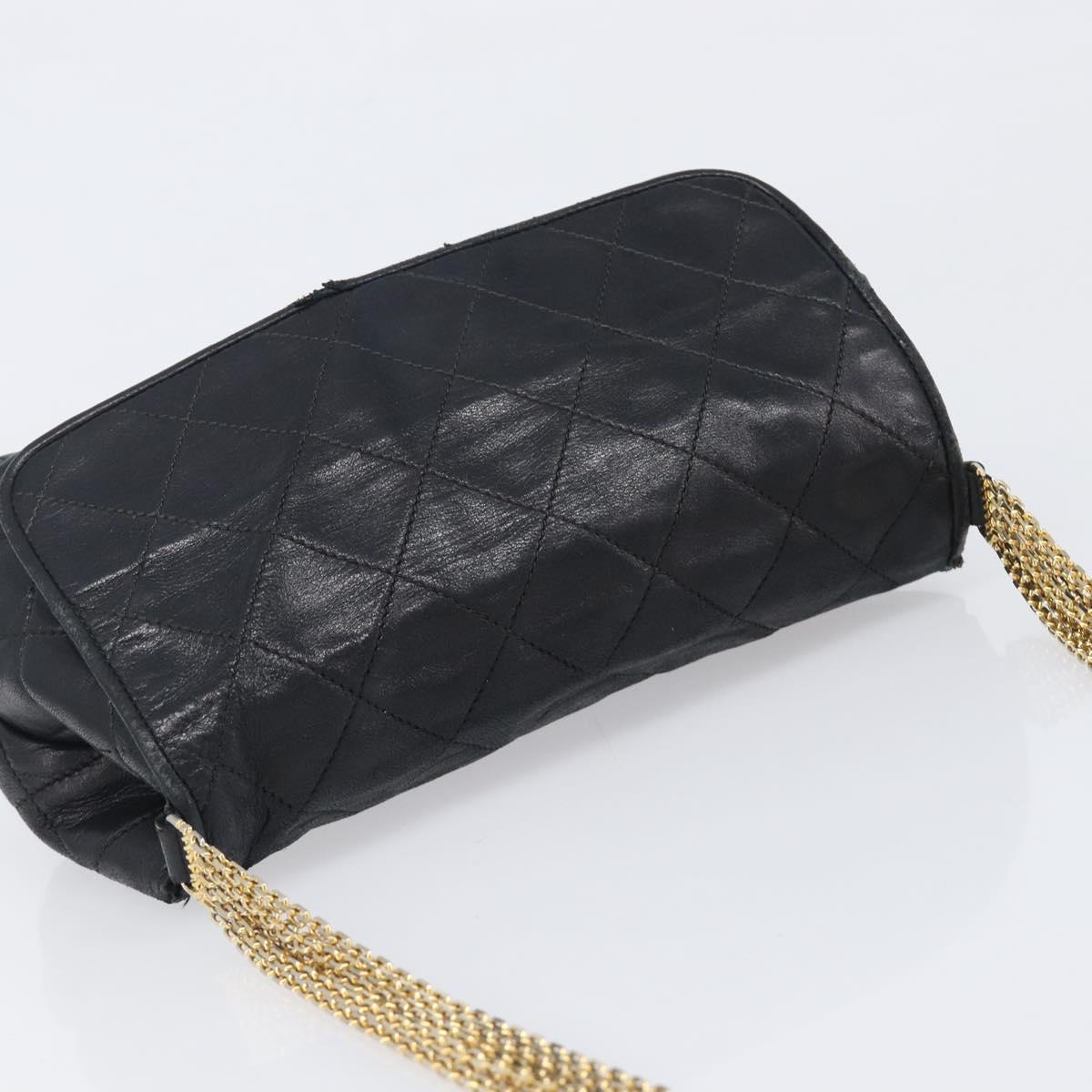 CHANEL Matelasse Chain Shoulder Bag Lamb Skin Black Gold CC Auth bs36849A