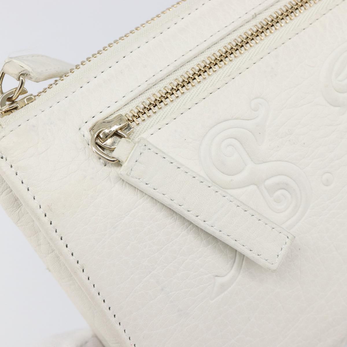 BVLGARI Clutch Bag Leather White Gold Auth bs36852