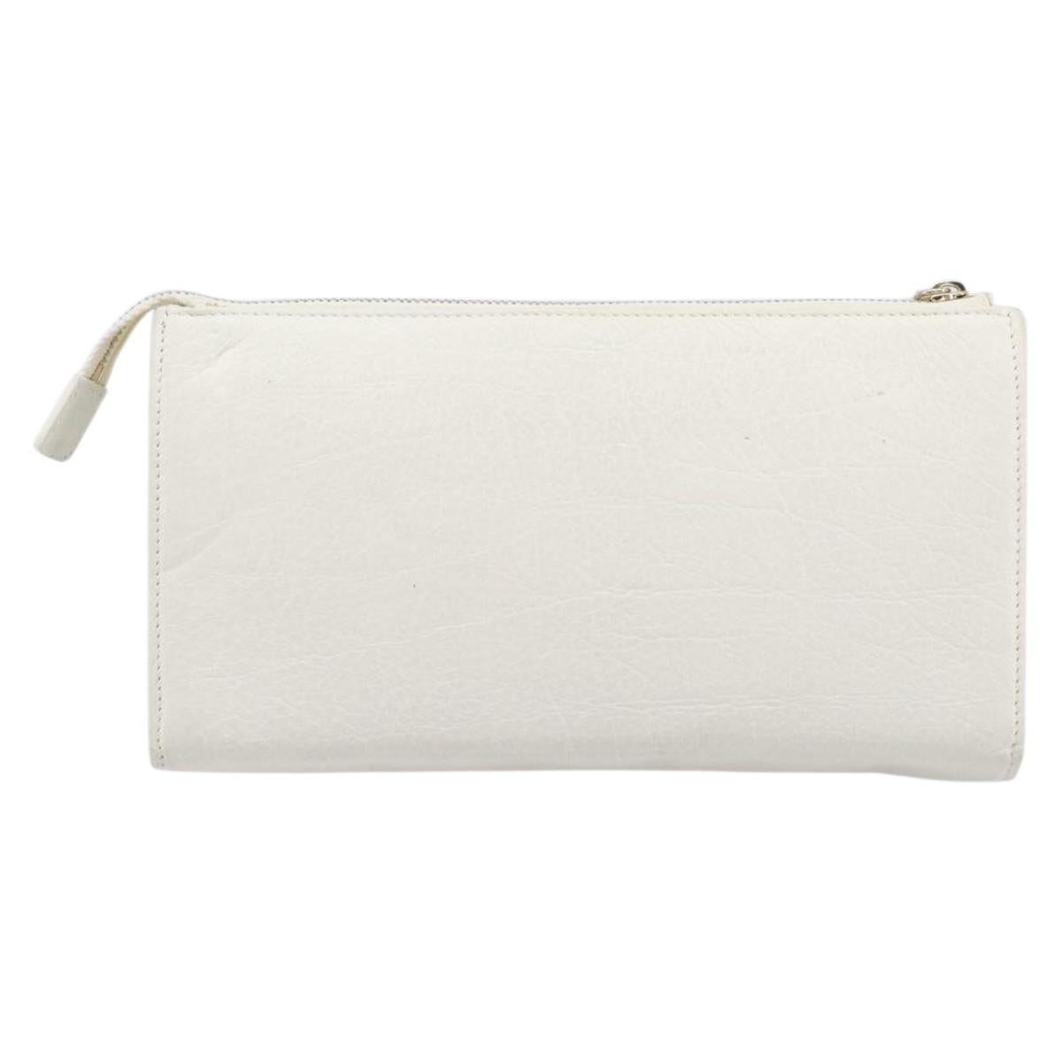 BVLGARI Clutch Bag Leather White Gold Auth bs36852