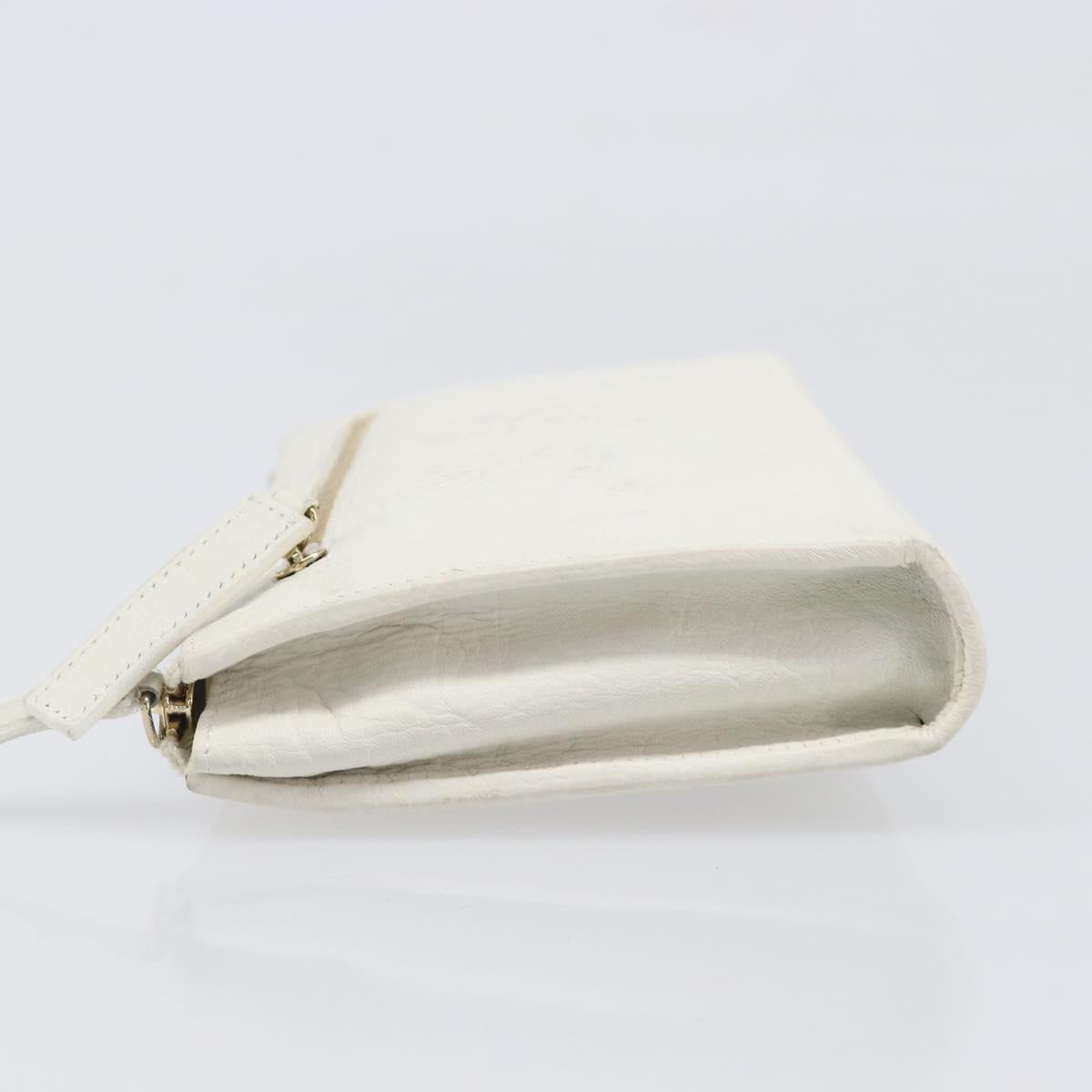 BVLGARI Clutch Bag Leather White Gold Auth bs36852