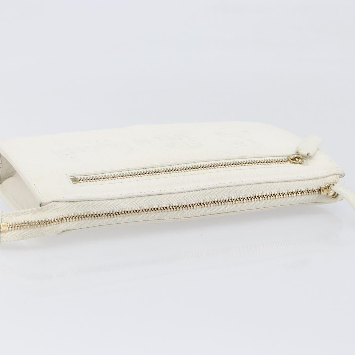 BVLGARI Clutch Bag Leather White Gold Auth bs36852
