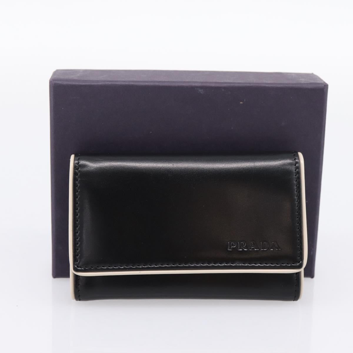 PRADA Key Case Leather Black Silver Auth bs36853