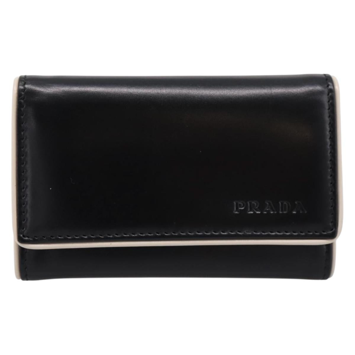 PRADA Key Case Leather Black Silver Auth bs36853