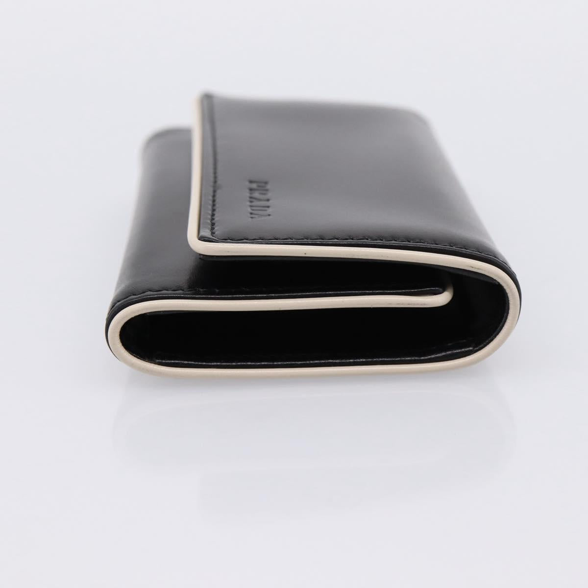 PRADA Key Case Leather Black Silver Auth bs36853