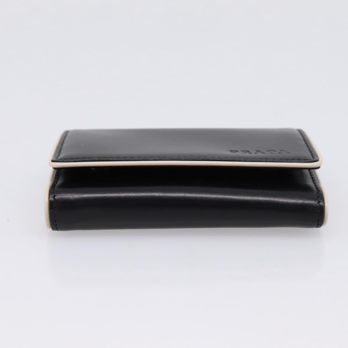 PRADA Key Case Leather Black Silver Auth bs36853