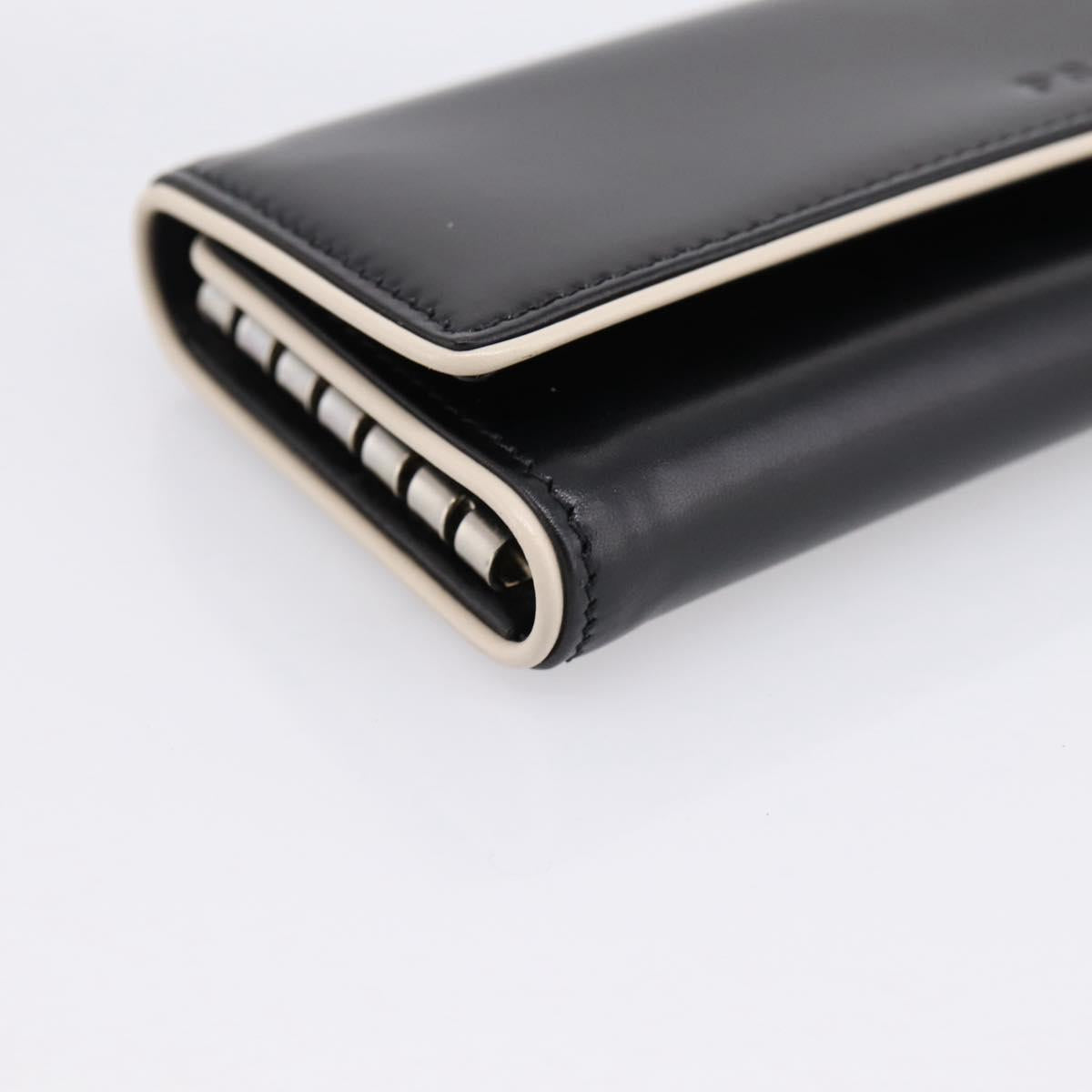 PRADA Key Case Leather Black Silver Auth bs36853