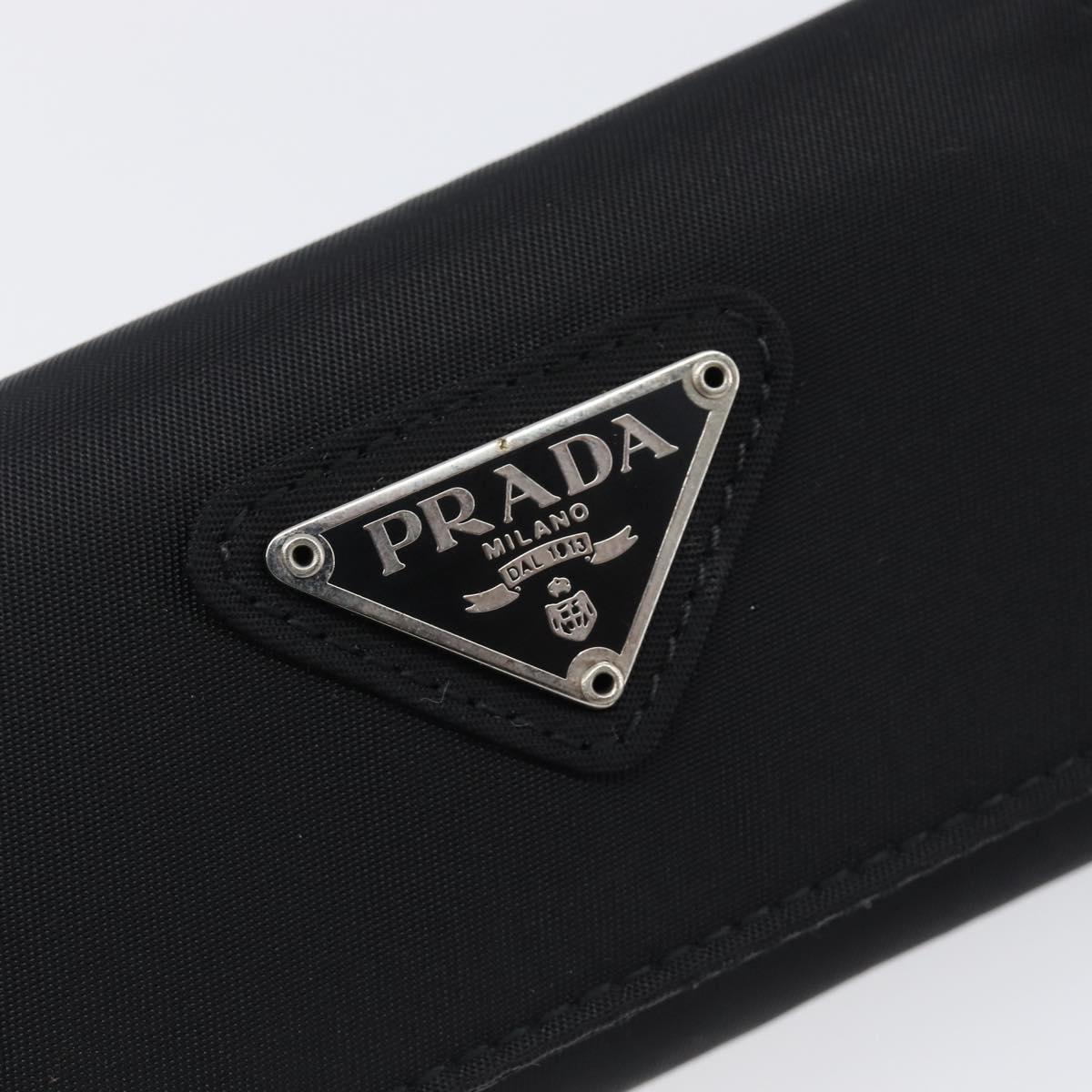 PRADA Key Case Nylon Black Silver Black Auth bs36854