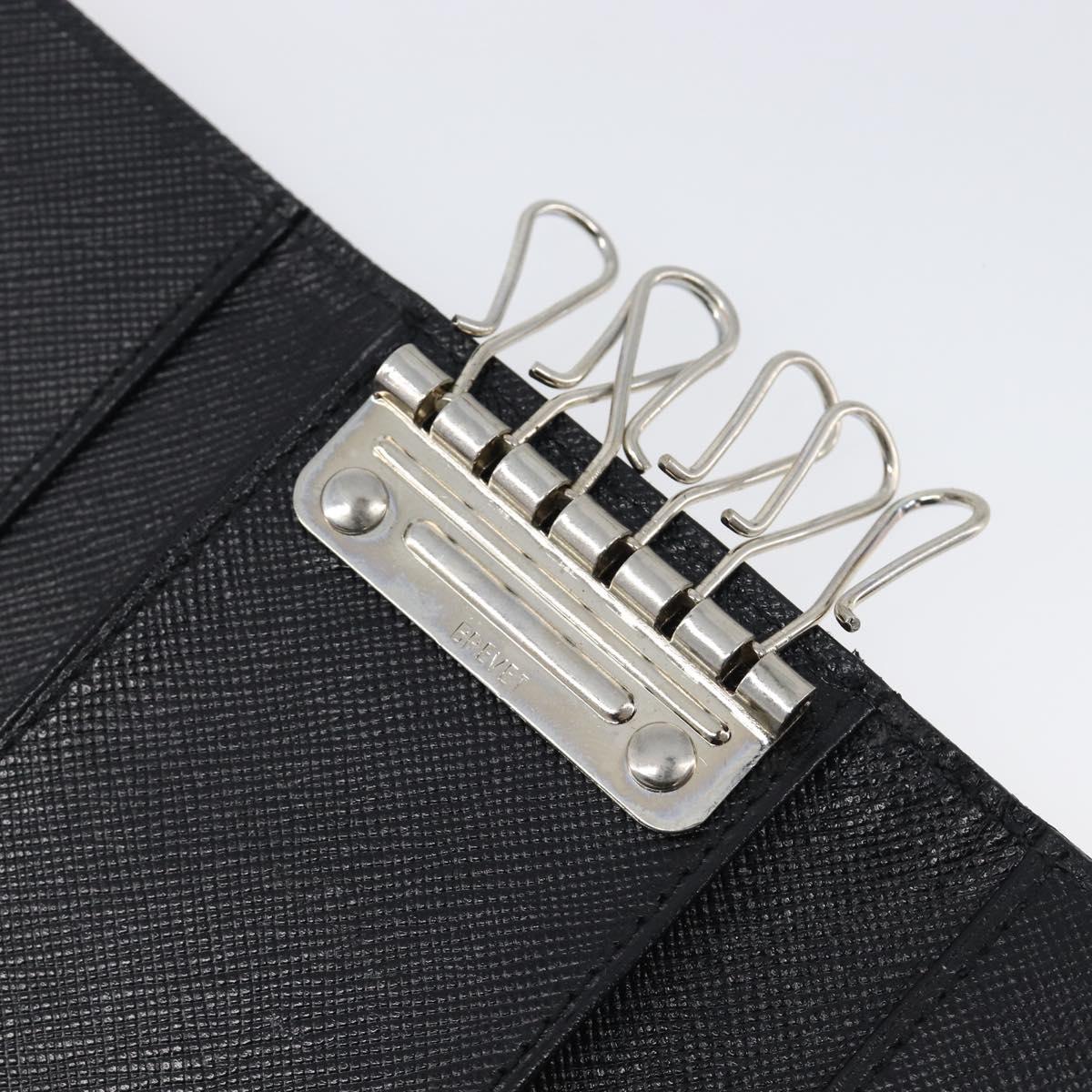 PRADA Key Case Nylon Black Silver Black Auth bs36854