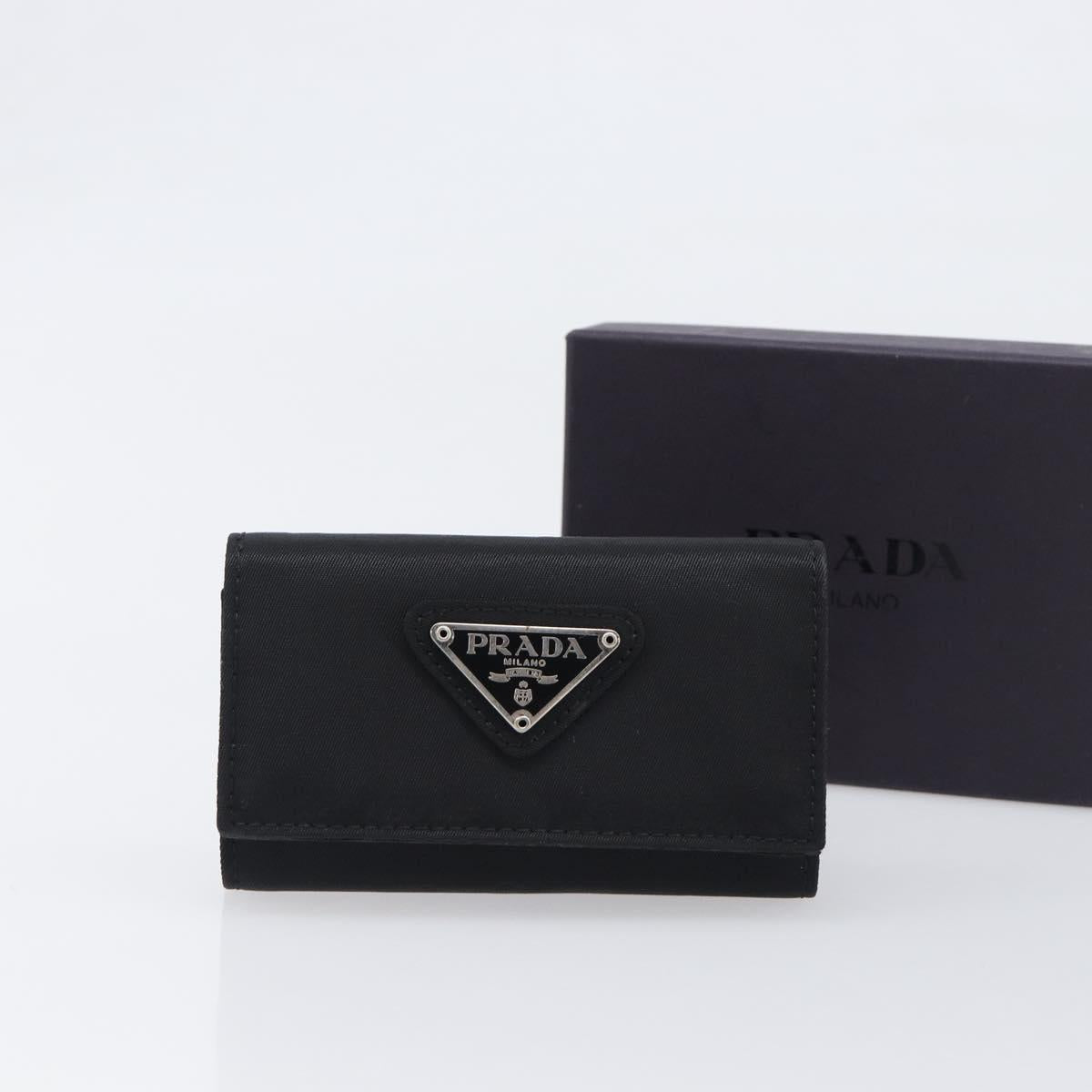 PRADA Key Case Nylon Black Silver Black Auth bs36854