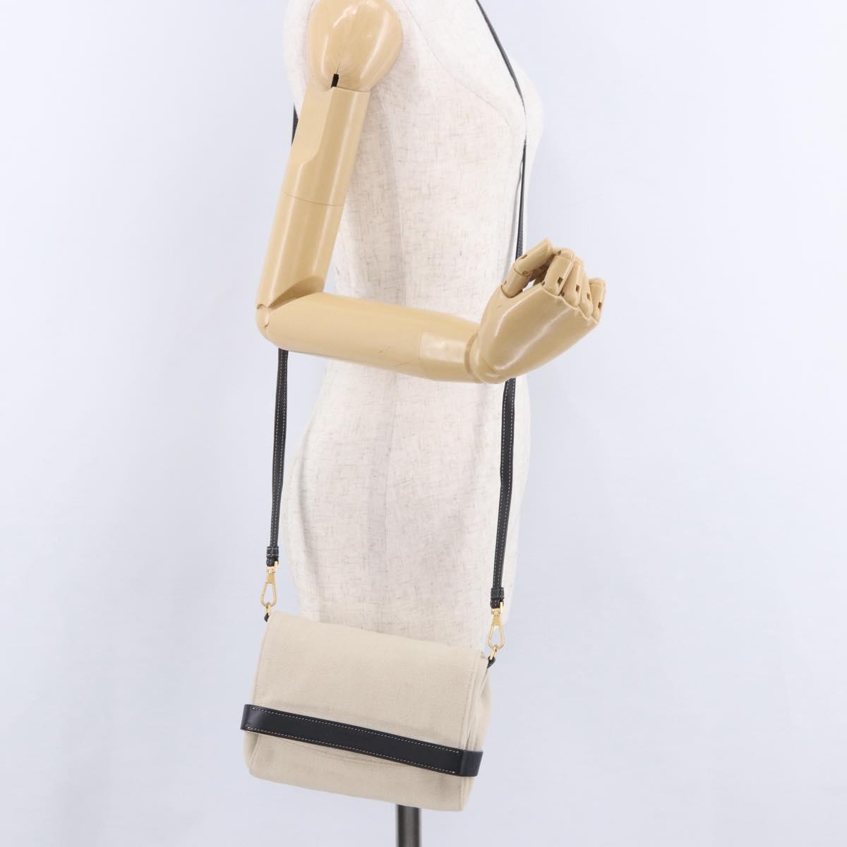 BOTTEGA VENETA Shoulder Bag Canvas Beige Gold Auth bs36856