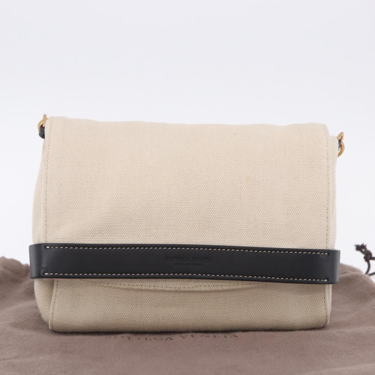 BOTTEGA VENETA Shoulder Bag Canvas Beige Gold Auth bs36856