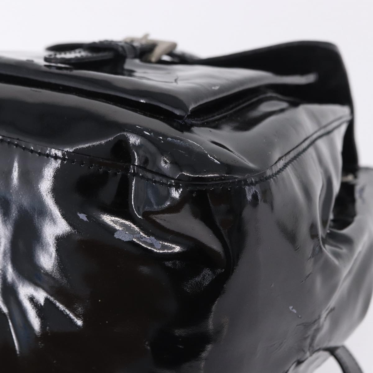 PRADA Backpack Patent Leather Black Silver Auth bs36857