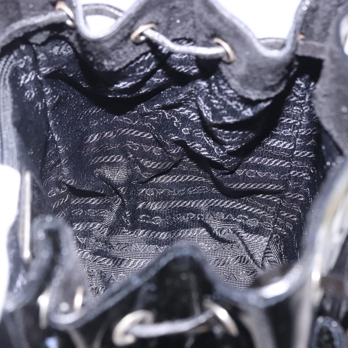 PRADA Backpack Patent Leather Black Silver Auth bs36857