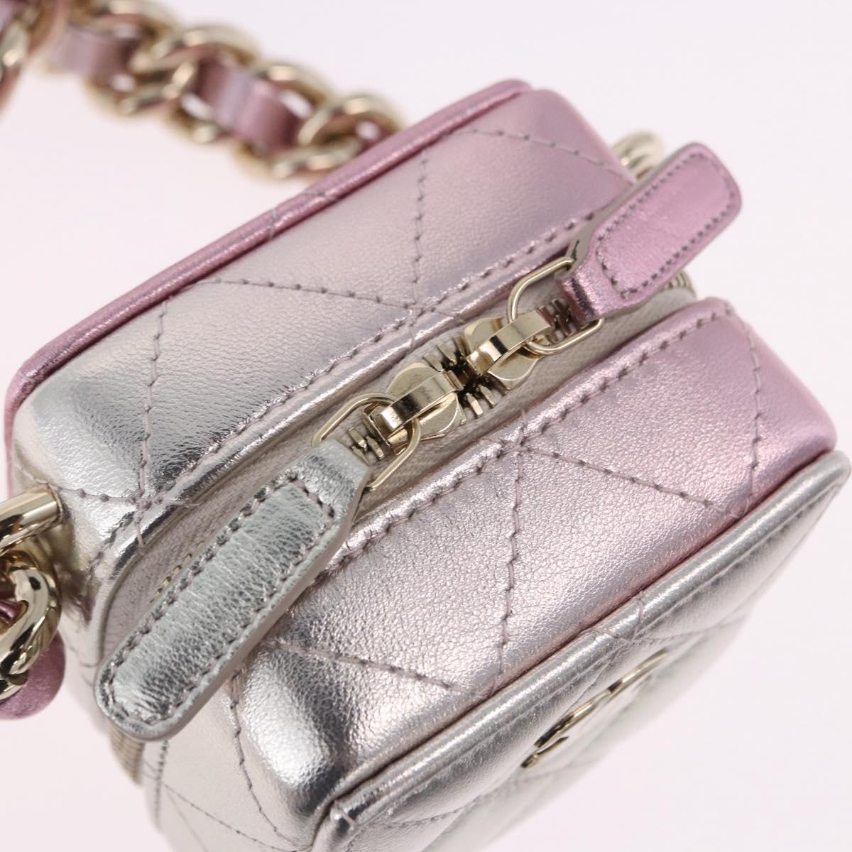 CHANEL Matelasse Chain Shoulder Pouch Lamb Skin Gold Silver CC Auth bs36858SAM