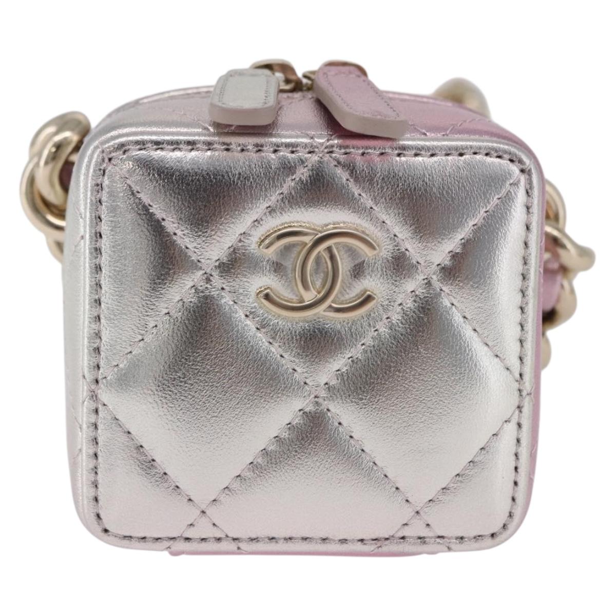 CHANEL Matelasse Chain Shoulder Pouch Lamb Skin Gold Silver CC Auth bs36858SAM