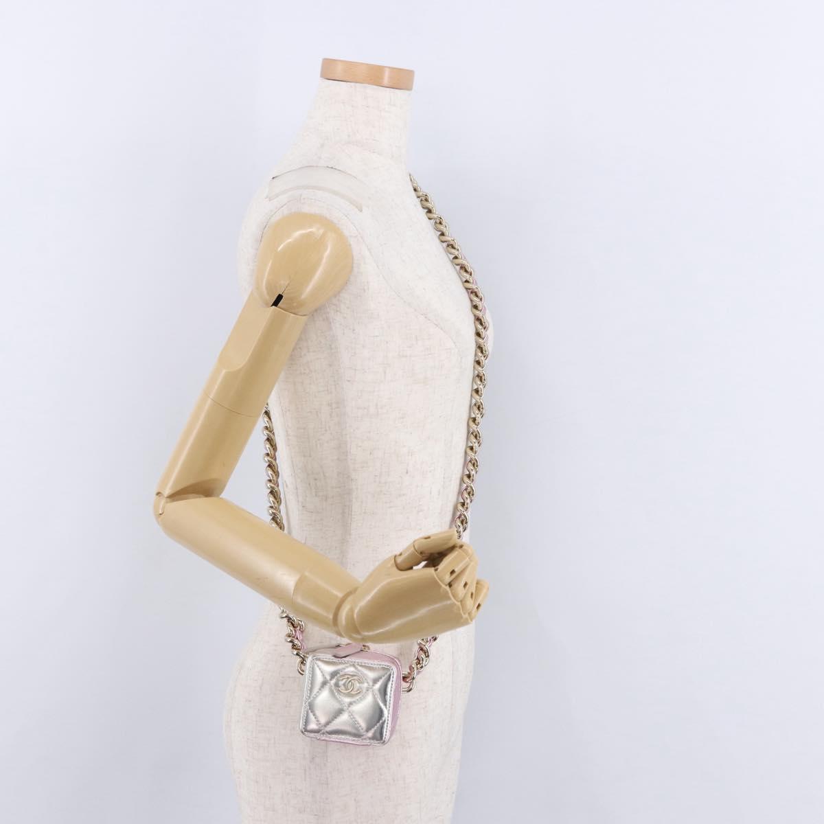 CHANEL Matelasse Chain Shoulder Pouch Lamb Skin Gold Silver CC Auth bs36858SAM