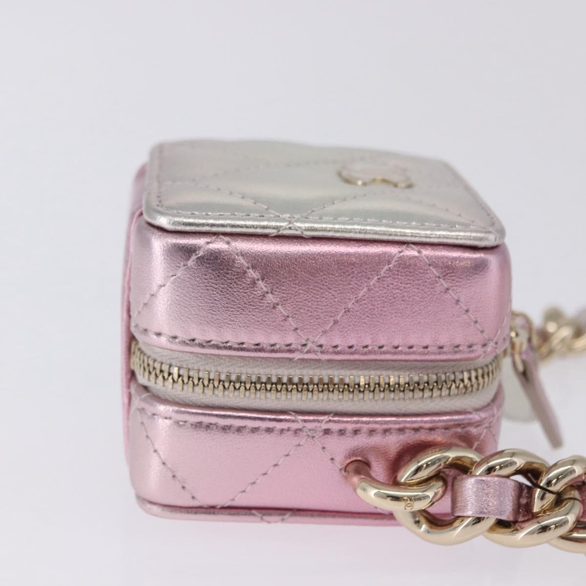 CHANEL Matelasse Chain Shoulder Pouch Lamb Skin Gold Silver CC Auth bs36858SAM
