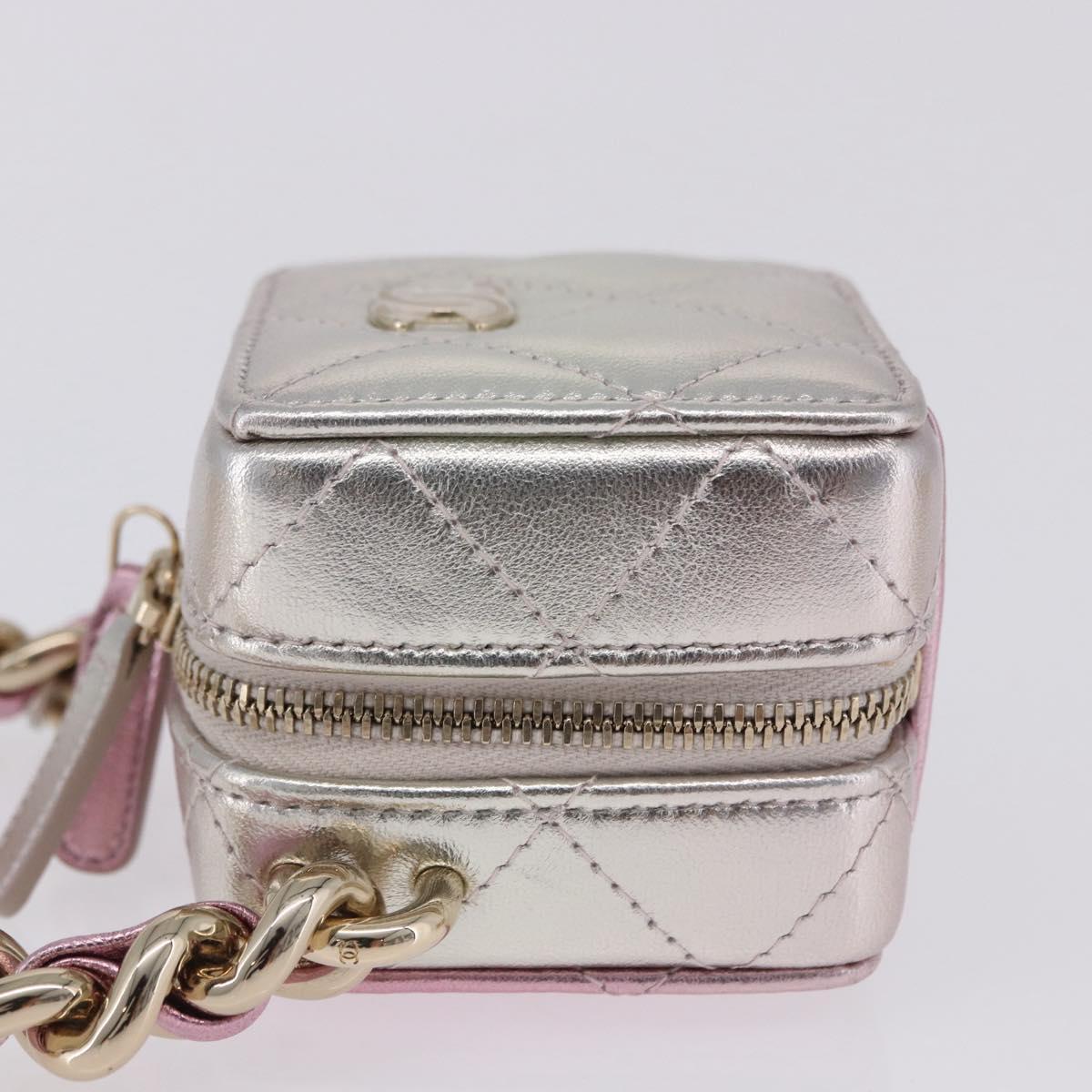 CHANEL Matelasse Chain Shoulder Pouch Lamb Skin Gold Silver CC Auth bs36858SAM
