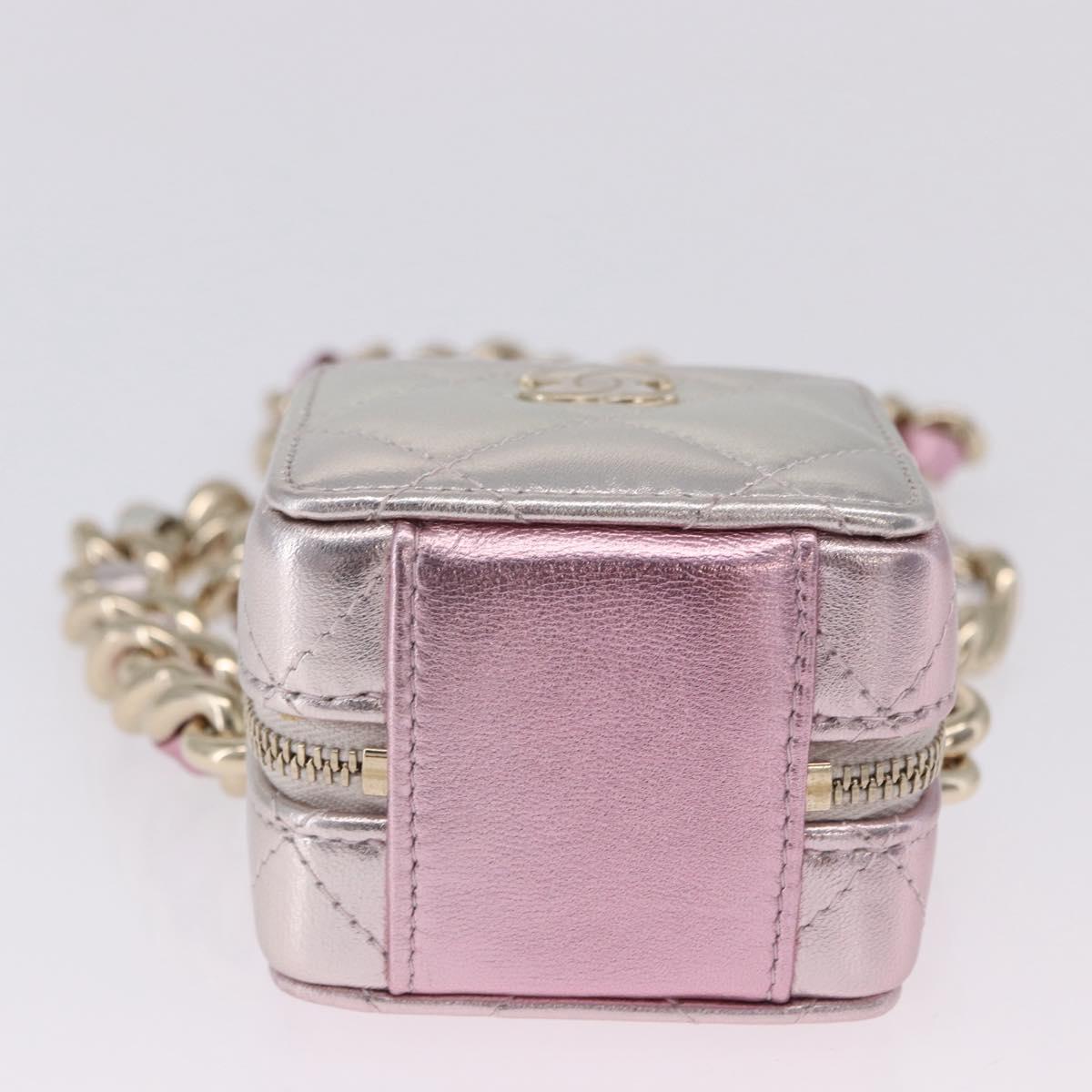 CHANEL Matelasse Chain Shoulder Pouch Lamb Skin Gold Silver CC Auth bs36858SAM