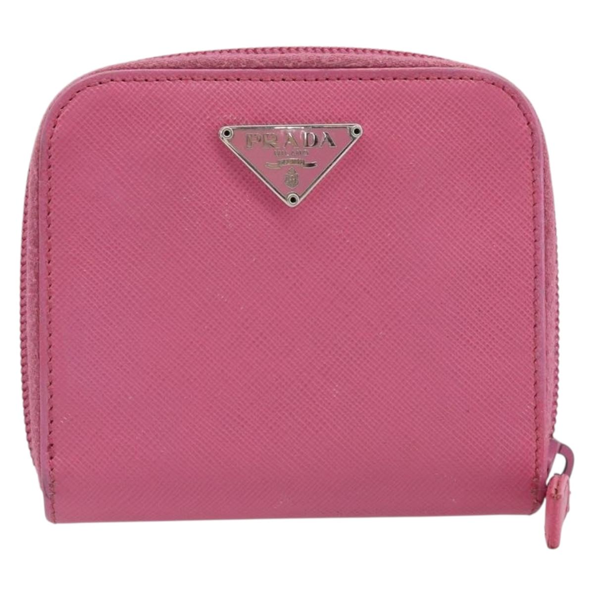 PRADA Bifold Wallet Safiano Leather Pink Silver Auth bs36862