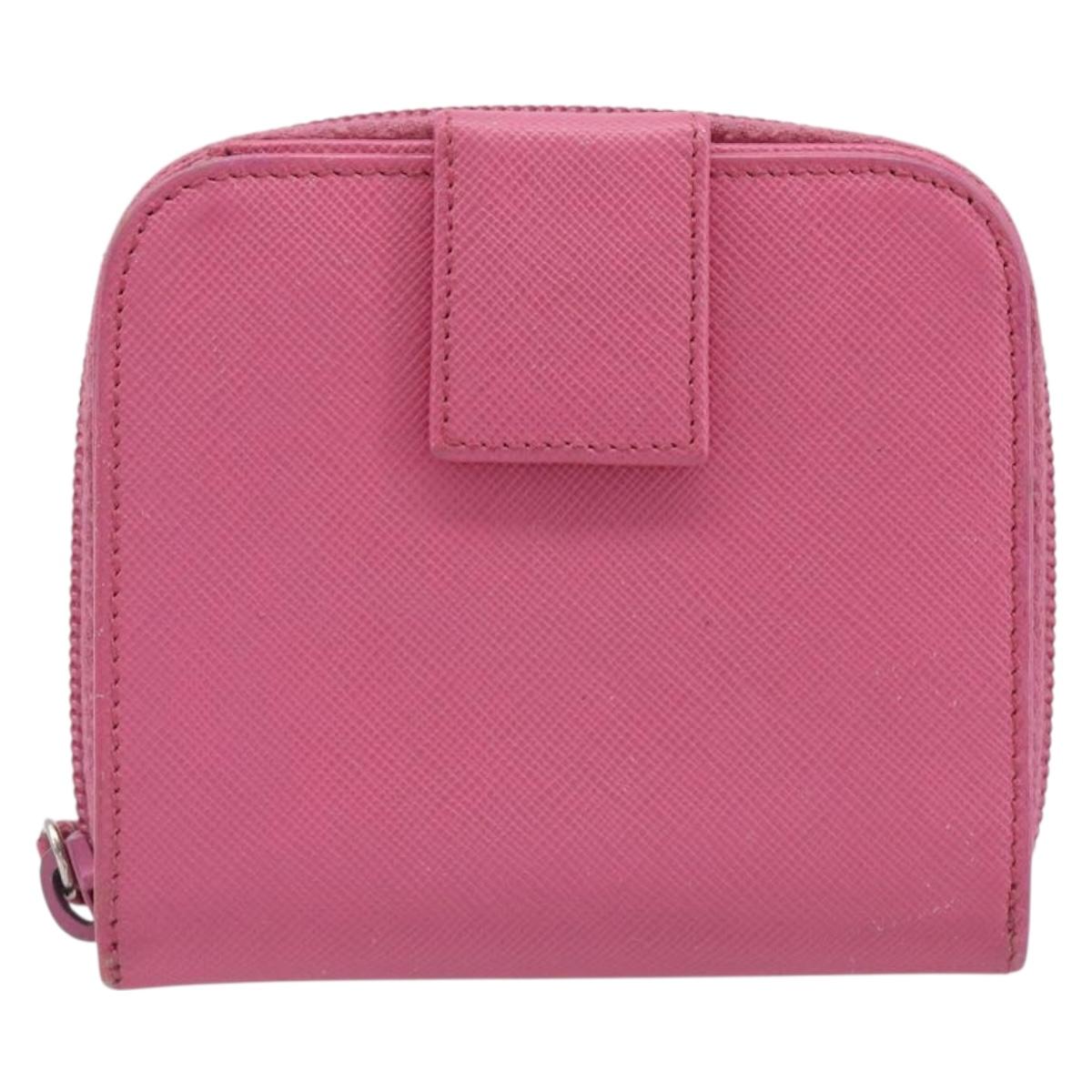 PRADA Bifold Wallet Safiano Leather Pink Silver Auth bs36862