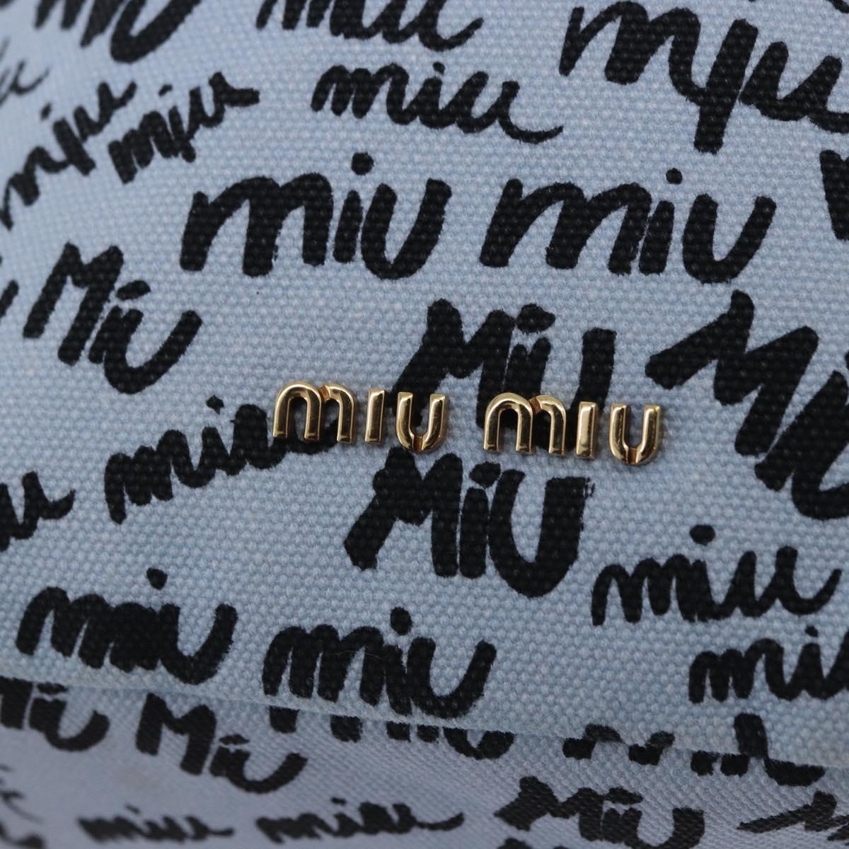 Miu Miu Drawstring Pouch Canvas Light Blue Gold Auth bs36863V