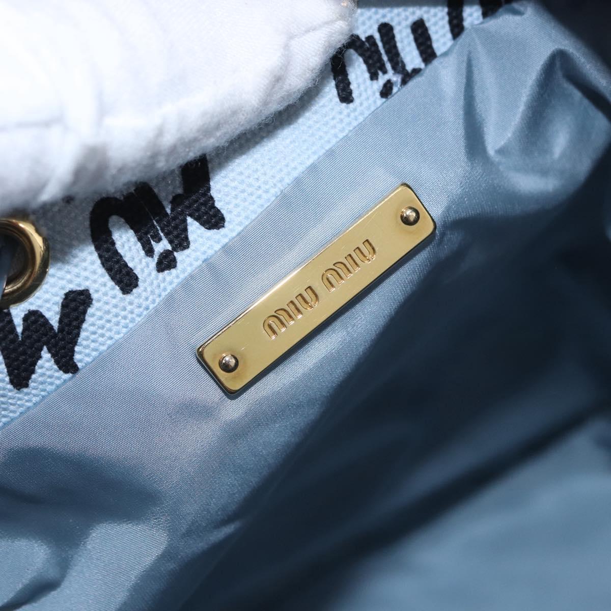 Miu Miu Drawstring Pouch Canvas Light Blue Gold Auth bs36863V
