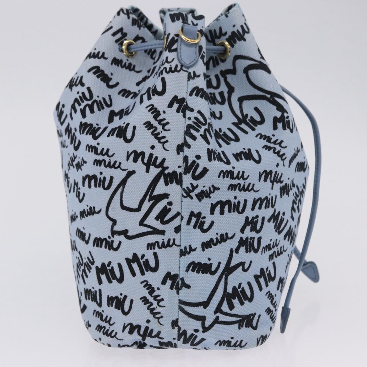 Miu Miu Drawstring Pouch Canvas Light Blue Gold Auth bs36863V