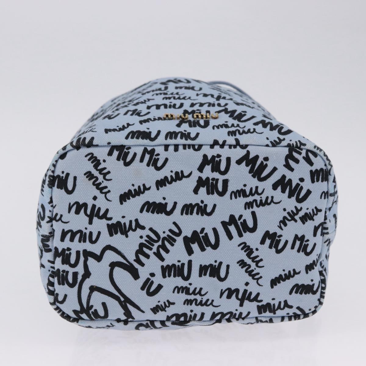 Miu Miu Drawstring Pouch Canvas Light Blue Gold Auth bs36863V