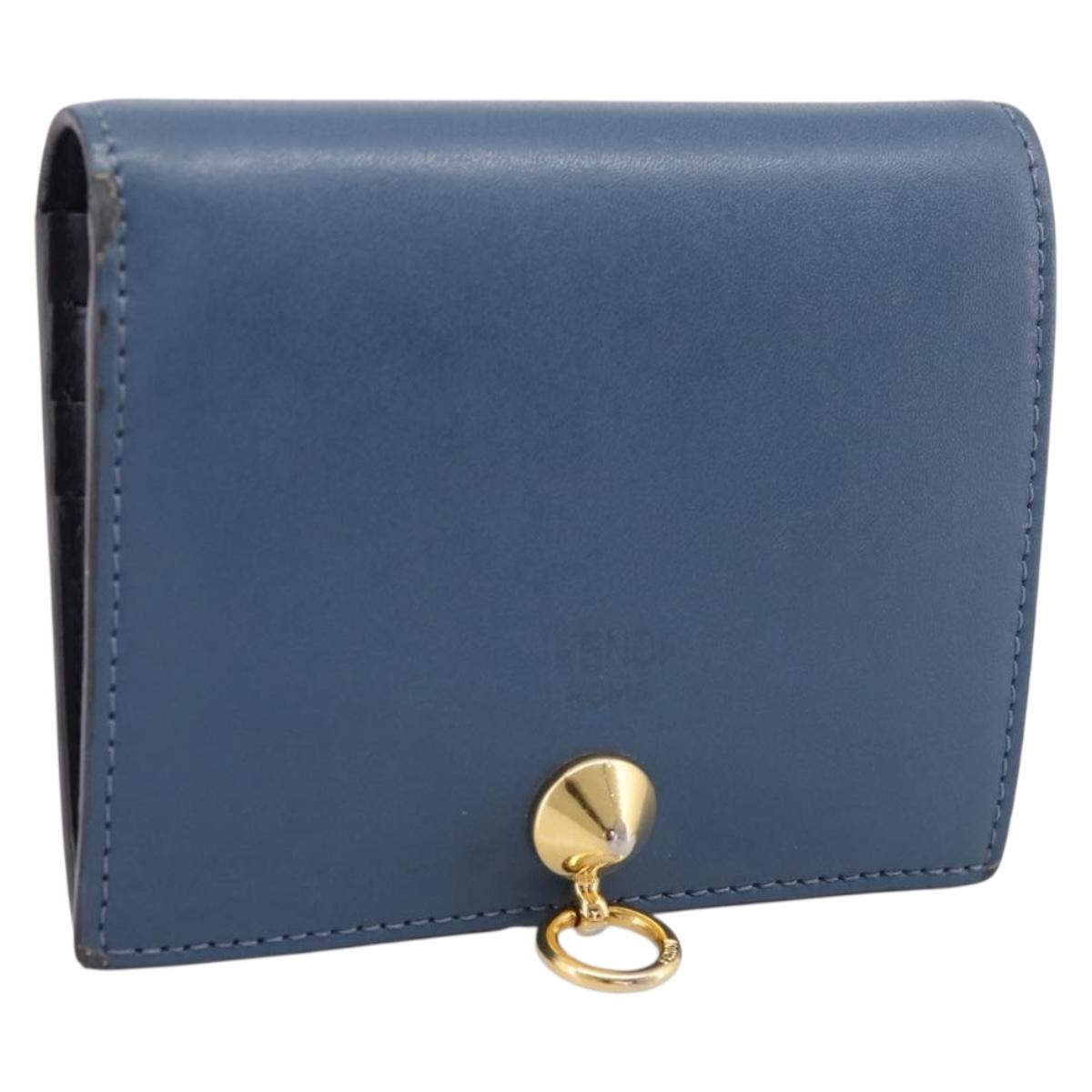 FENDI Bifold Wallet Leather Blue Gold Auth bs36865