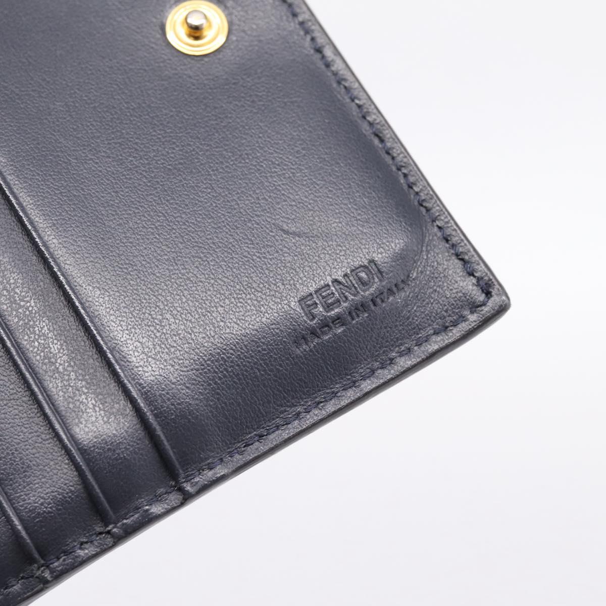 FENDI Bifold Wallet Leather Blue Gold Auth bs36865