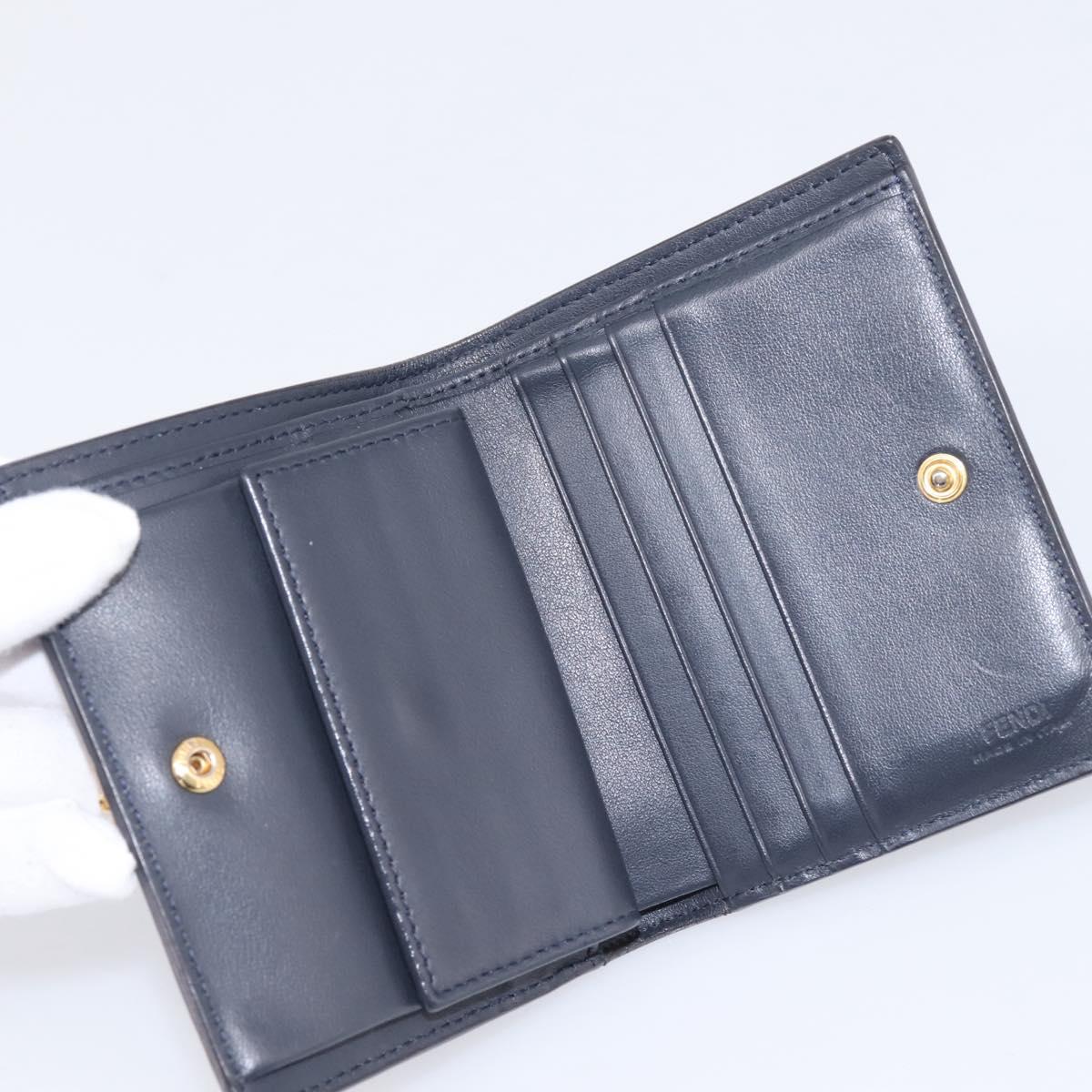 FENDI Bifold Wallet Leather Blue Gold Auth bs36865