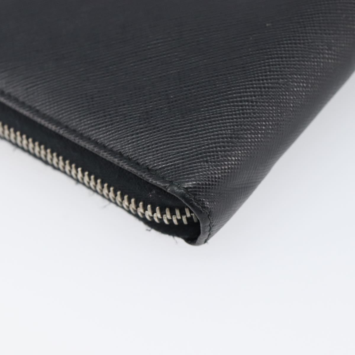 PRADA Long Wallet Safiano Leather Black Silver Auth bs36866