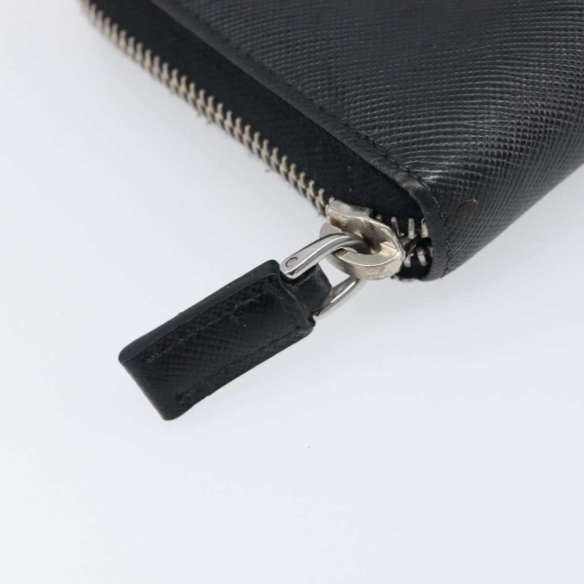 PRADA Long Wallet Safiano Leather Black Silver Auth bs36866