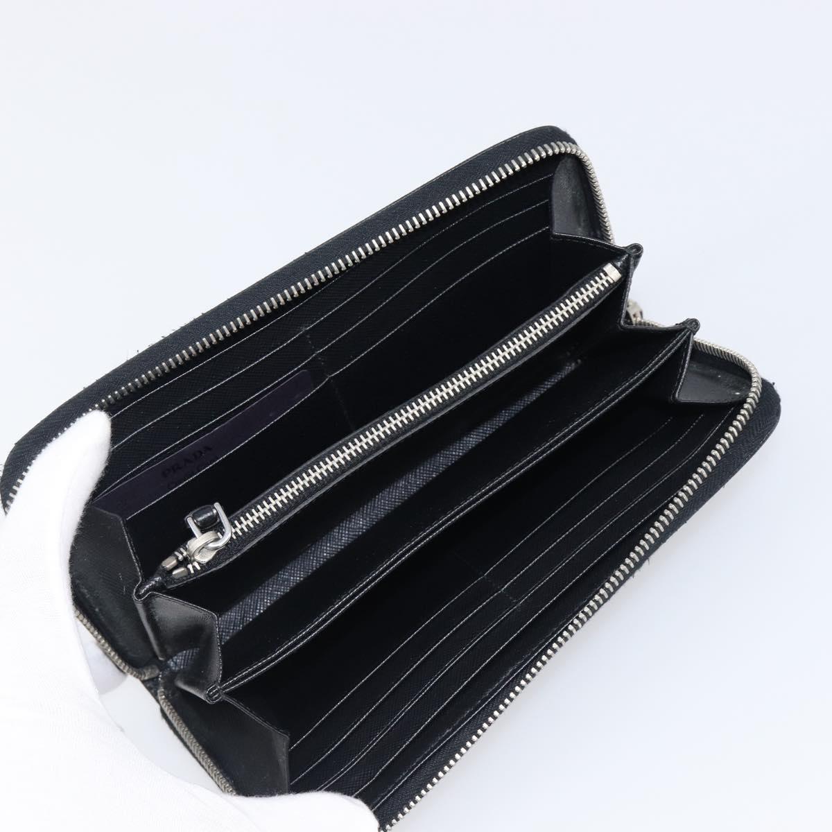 PRADA Long Wallet Safiano Leather Black Silver Auth bs36866