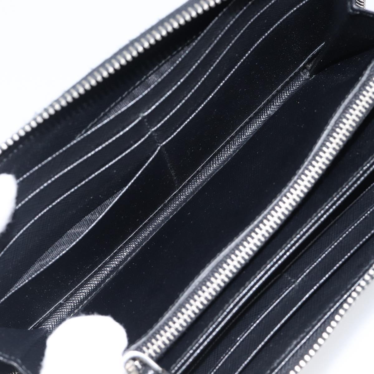PRADA Long Wallet Safiano Leather Black Silver Auth bs36866