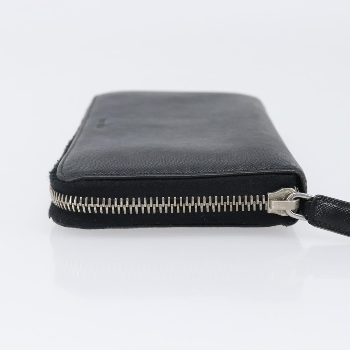 PRADA Long Wallet Safiano Leather Black Silver Auth bs36866