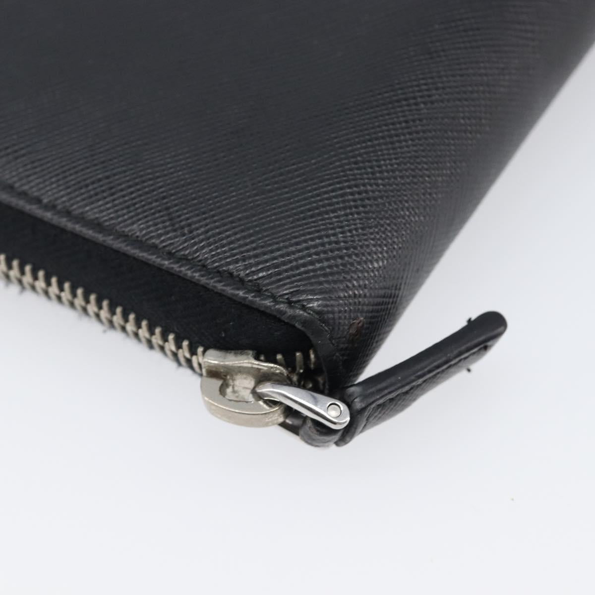 PRADA Long Wallet Safiano Leather Black Silver Auth bs36866