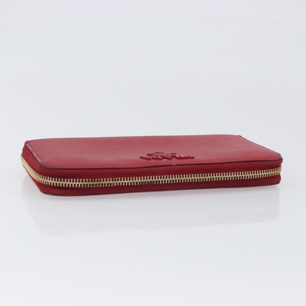 PRADA Long Wallet Safiano Leather Red Gold Auth bs36867